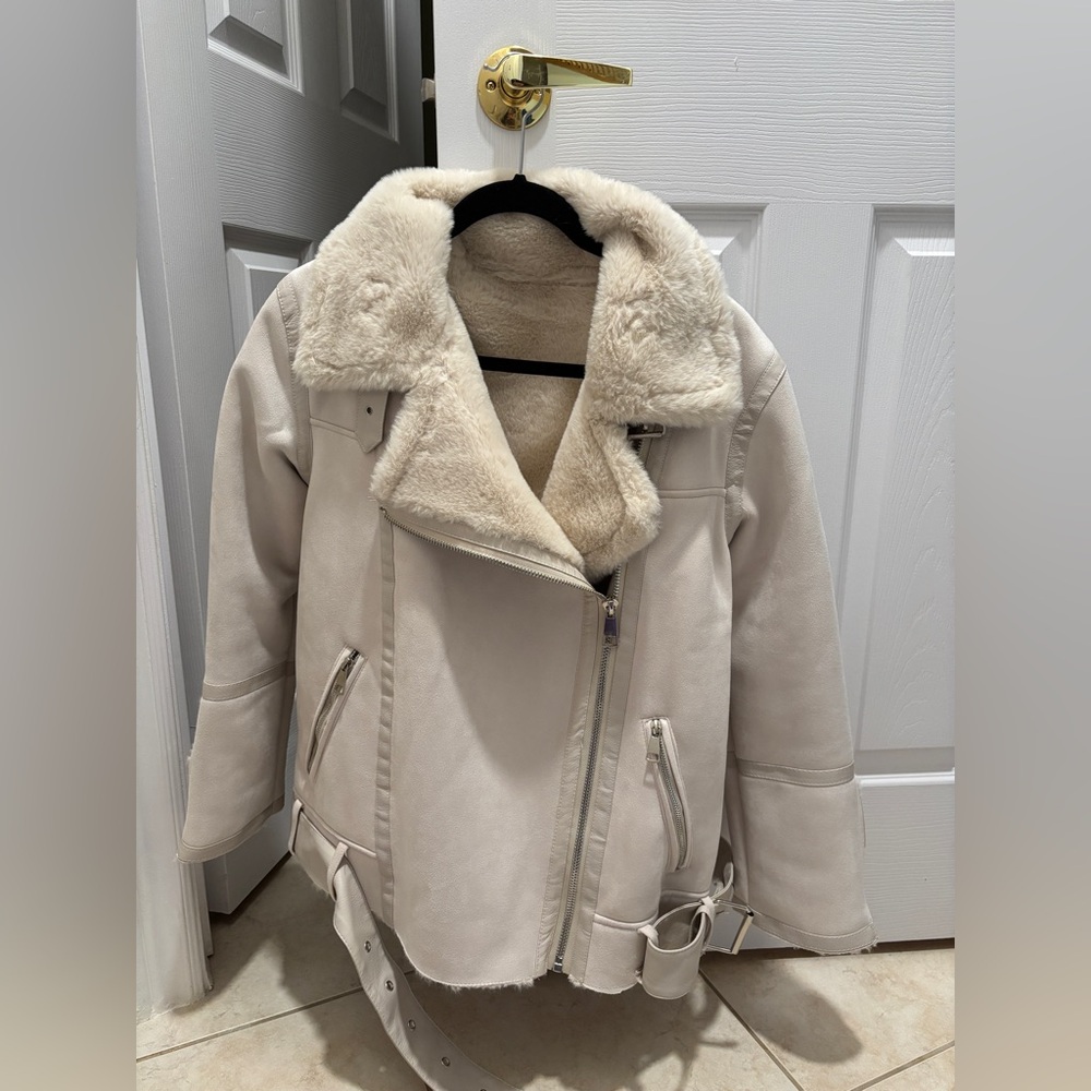 Aviator style faux suede fur jacket
